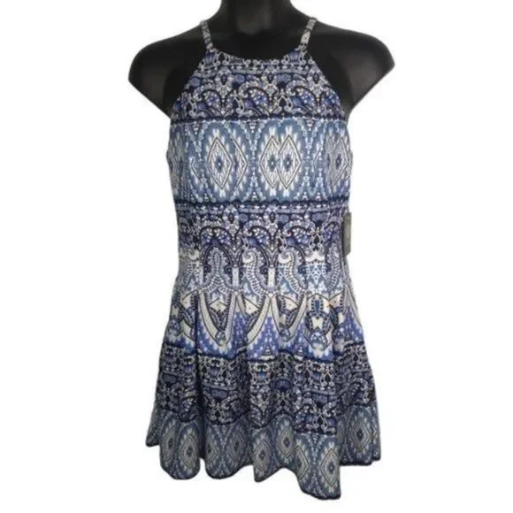 Vince Camuto Women's Printed Scuba Halter Fit And Flare Dress - Ivory Navy